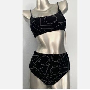 Calvin Klein Swimwear Black CK Print Scoop Top & High Waist Bottom Bikini Set